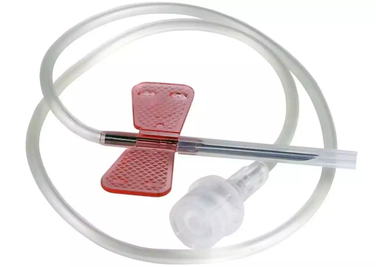 Устройство для вливания в малые вены: игла-бабочка (минивен) SFM 18G (1,2х19мм), длина трубки 30 см, соединение Луер Лок, стерильная, розовая