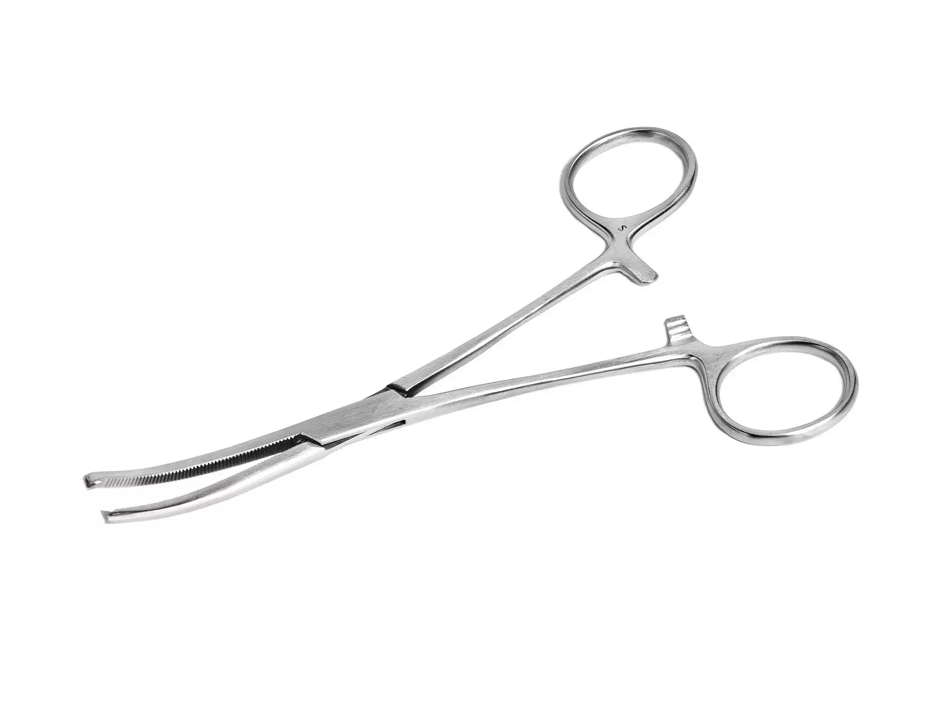 Зажим 17-383 кровоостанавливающий, 1*2 зубый, изогнутый №2, длина 160мм, многоразовый, аналог З-5-1