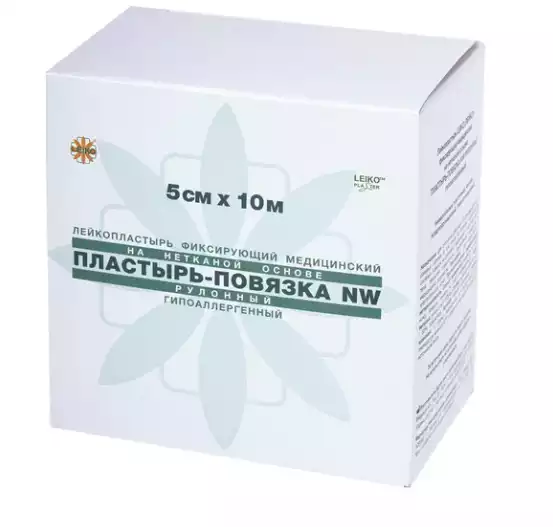 Лейкопластырь 5х1000см, LEIKO, нетканая основа (пластырь-повязка) липкий бинт, фиксирующий