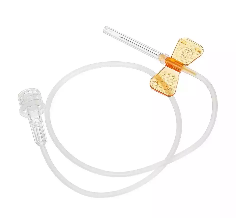 Устройство для вливания в малые вены: игла-бабочка (минивен) KDM 25G (0,5x19 мм), длина трубки 30 см, соединение Луер Лок, стерильная, оранжевая